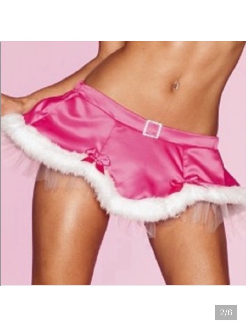 Victoria Secret Pink Satin Holiday Faux-Fur Trim Skirt